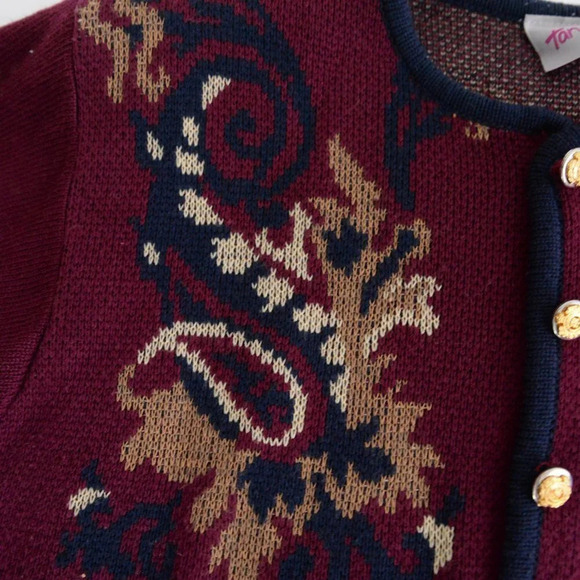 Vintage TanJay Maroon Button Up Cardigan Knit  Sweater Size Large - Picture 12 of 12